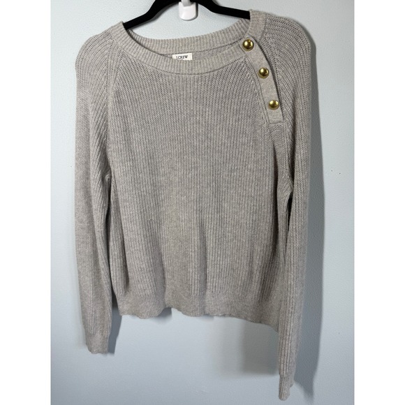 J. Crew Factory Sweaters - J.Crew Womens Heather Gray Ribbed Knit Button Shoulder Sweater Sz Small Pullover